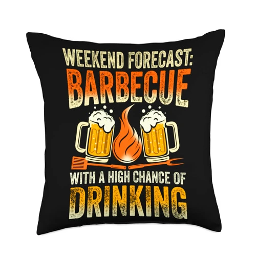 BBQ Eater Barbecue Maker Grilling Expert Graphic Weekend Forecast Grilling BBQ Maker Eater Barbecue Throw Pillow, 18x18, Multicolor