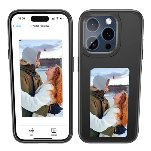 Jibeufi Smart Ink Phone Case for iPhone, NFC DIY Phone Case Customizable Images Work for iPhone, Long-Lasting Display Shockproof Anti-Scratch Protective Cover (Iphone14 Pro) Black