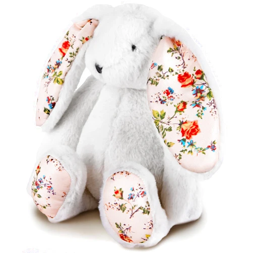 ArtCreativity Easter Blossom Bunny Plush for Kids - 12 inches - White Plush Stuffed Rabbit with Floral Blossom Print Ears and Feet for Girls - Easter Stuffed Animal Gifts for Kids