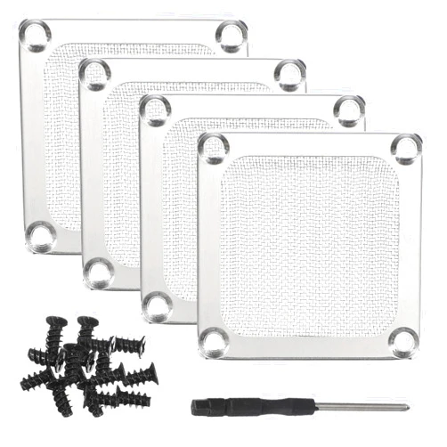 PATIKIL 60mm Fan Filter Grill, 4Pcs Ultra Fine Aluminum Mesh Ventilation Dustproof PC Cooling Fan Grill Covers with Screwdriver and Screws for Desktop Computer Case AC, Silver