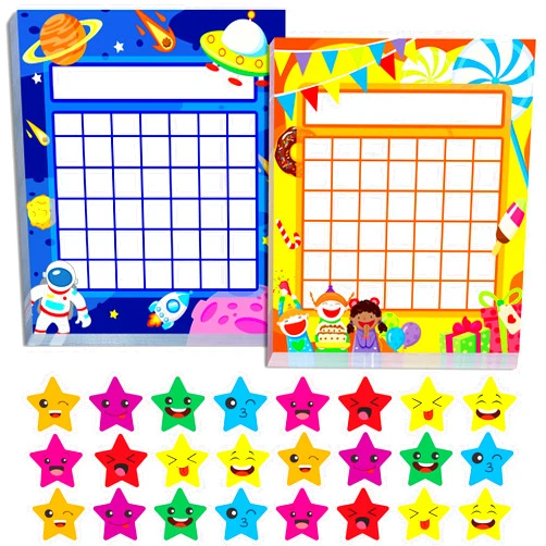 Gethelud 66 Pack Teacher Incentive Reward Chart with 2024 Star Stickers，2 Themes of Space Exploration and Candy Party