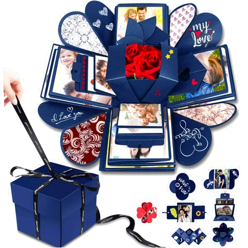 Wanateber DIY Explosion Gift Box Set - Creative Love Memory Scrapbook & Photo Album for Birthday, Valentine's Day, Anniversary, Wedding, Christmas & Festival (Blue)