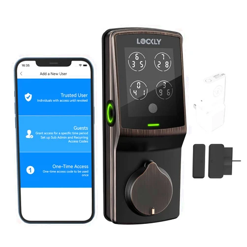 Lockly Secure Pro, Wi-Fi Smart Lock, PIN Genie® Keypad, 3D Biometric Fingerprint Sensor, Auto Lock Deadbolt (Venetian Bronze, a Special Edition for Special Door Frame and Thick Fingers)