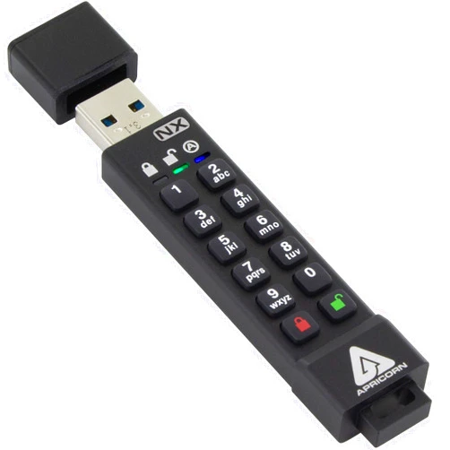 Apricorn Aegis Secure Key 3 NX 128GB 256-Bit Encrypted FIPS 140-2 Level 3 Validated Secure USB 3.0 Flash Drive, ASK3-NX-128GB, black