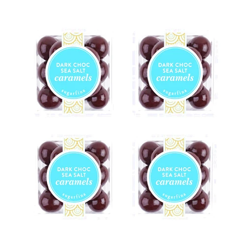 Sugarfina Dark Chocolate Sea Salt Caramels Small Candy Cube, Chocolate Bites, 2.6oz, 4 Count