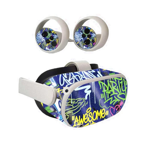Vision Signs & Graphics Glossy Glitter VR Skin Compatible with Oculus Quest 2 - Neon Tags - Premium 3M Vinyl Protective Wrap Decal Cover - Easy to Apply | Crafted in The USA by MightySkins