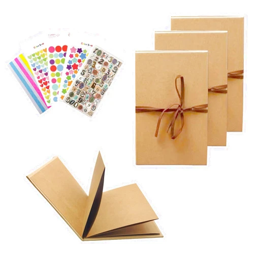 KISWIAR 4 Pcs Accordion Scrapbook Albums, 8.2 X 5.9 Inch DIY Handmade Memory Books, Kraft Paper Photo Albums with Cute Stickers for Anniversary, Graduation
