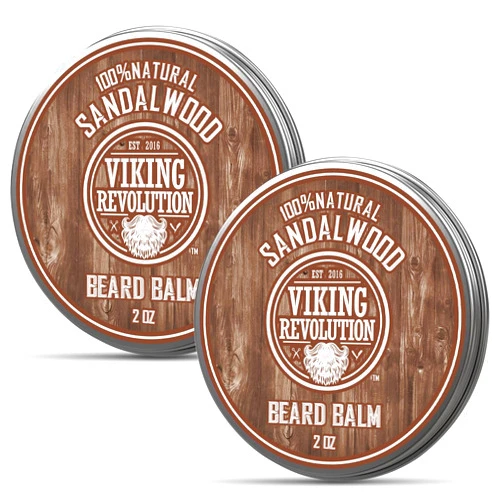 Viking Revolution Sandalwood Beard Balm - Beard Butter with Argan Oil, Beard Softener for Men with Jojoba Oil - Beard Moisturizer for Men with Beeswax - Beard Wax for Men (2oz, 2 Pack)