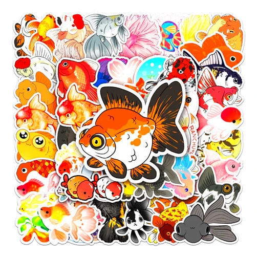 HiroKun 50Pcs Cute Goldfish Stickers - Aquarium Decals Kawaii Fancy Decal for Tanks Graphics
