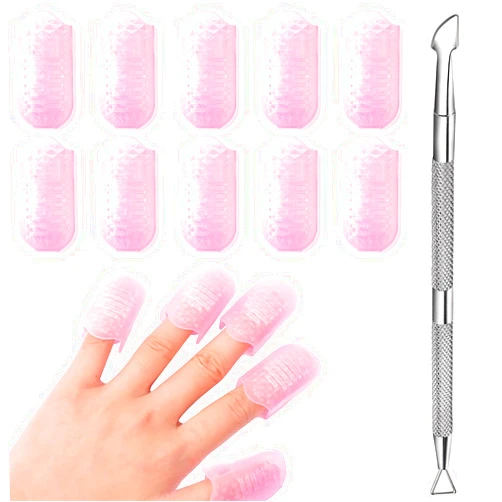 Makartt Nail Polish Gel Remover Tools Kit,10 Pcs Nail Soak Off Cap Clip UV Gel Polish for Removal,With Nail Clips and Double Ended Metal Cuticle Pusher Acrylic Nail Art Gel Polish Clear Pink