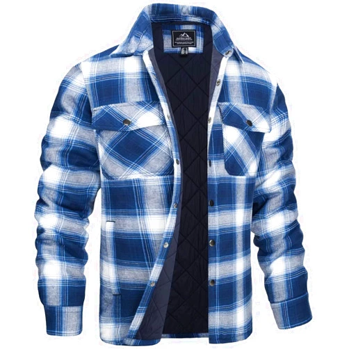MAGCOMSEN Men's Flannel Shirt Jacket with Quilted Lined Long Sleeve Plaid Coat Button Down Thick Outwear Winter