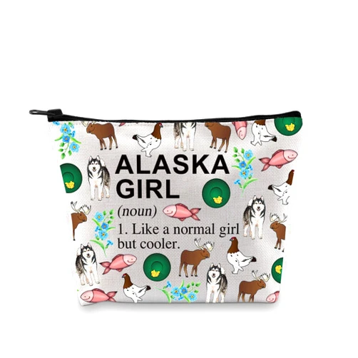 XYANFA Alaska Girl Gift Alaska Cruise Makeup Bag Alaska Travel Gift Alaska Souvenirs Gift Matching Cruise Gift Alaskan Vacation Cosmetic Bag (ALASKA GIRL (noun))