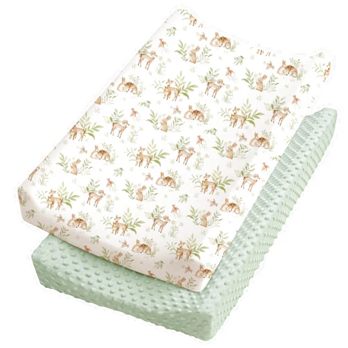 Konssy 2 Pack Minky Changing Pad Cover，Soft Minky Dots Plush Diaper Changing Table Cover Set, Breathable Changing Pad Sheets for Baby Girls Boys (Woodland,Sage)