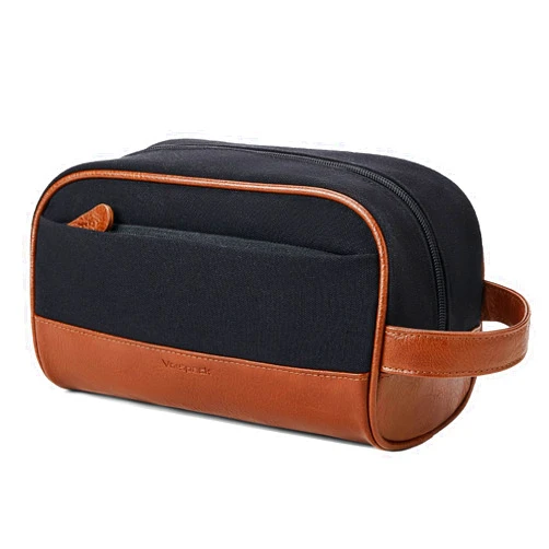 Vorspack Travel Toiletry Bag - Canvas Toiletry Bag for Men Water Resistant Skincare Bag Dopp Kit for Bathroom Toiletries Accessories Gifts - Black