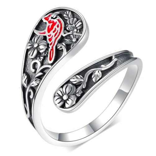 Fuguangju Spoon Rings for Women 925 Sterling Silver Spoon Ring Vintage Cardinal Ring Adjustable Thumb Rings for Women