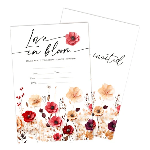 Luixd Bridal Shower Invitations - Love In Bloom - Watercolor Floral Fill In Invites With Envelopes, Invitations For Newlyweds，Bridal Shower, Party Favor & Supplies (Set Of 25)- B06