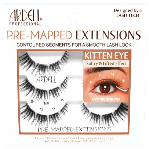 Ardell Pre-Mapped Eyelash Extensions - False Lashes Kitten Eye, Reusable Segmented Lash Strips, Natural-Looking Lash Extensions, 3 Pack