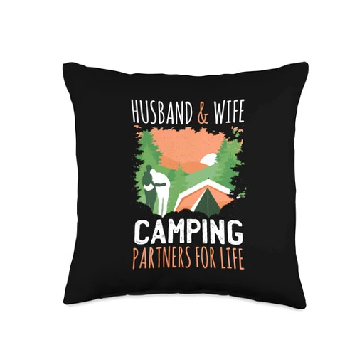 Camping Zelten Campen lustige Sprüche Wohnwagen Husband & Wife Camping Partners for Life Tent Forest Couple Throw Pillow, 16x16, Multicolor