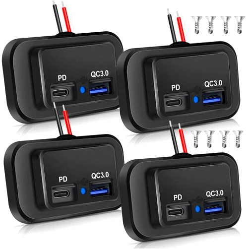 Vadaxx 2PCS 12V/24V RV USB Outlet 48W, Dual PD3.0 Type-C (USB C) & Quick Charge QC3.0 USB-A Port Panel Wall Mount Automotive Car USB Socket Charger Power Adapter for RV Marine Boat ATV Motorcycle Truck Bus