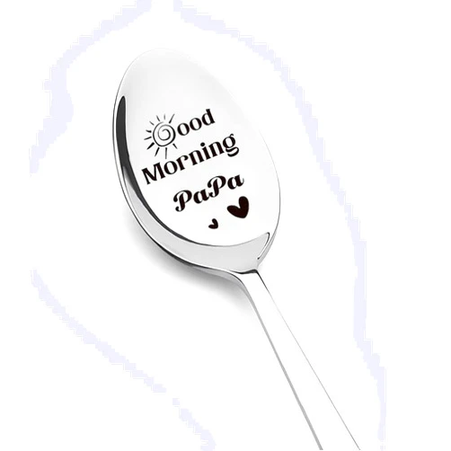 ShiQiao Spl Best Grandpa Papa Father's Day Gifts Spoon for Men New Grandpa Grandfather Birthday Announcement Gifts Ideas from Grandchildren Good Morning Grandpa Engraved Long Handle Tea Coffee Spoons