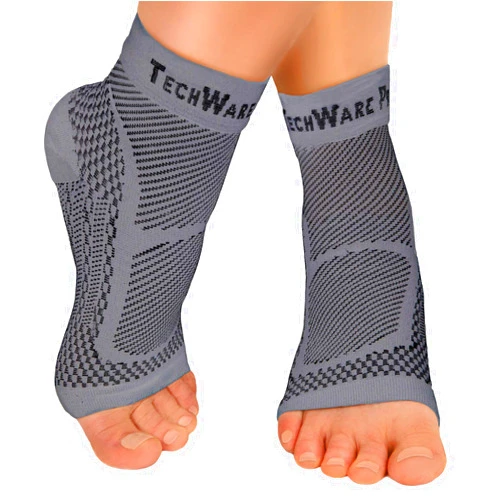 TechWare Pro Ankle Brace Compression Sleeve - Relieves Achilles Tendonitis, Joint Pain. Plantar Fasciitis Sock with Foot Arch Support Reduces Swelling & Heel Spur Pain. Injury Recovery for Sports