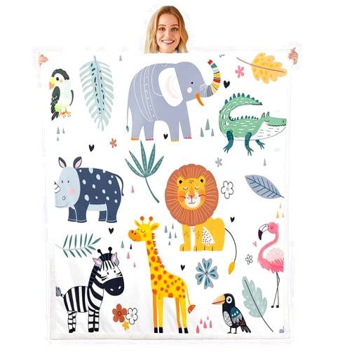 Feelyou Kids Zoo Animal Sherpa Blanket Cute Wild Animals Fleece Throw Blanket Cartoon Safari Wild Print Plush Blanket for Boys Girls Children Teens Bedroom Decor Exotic Natural Fuzzy Blanket Baby 30x40 Inch
