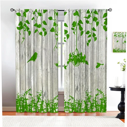 SRHMYWGY Nature Plant Vine Leaves Blackout Soundproof Curtains, Rustic Barn Door Wooden Large Window Curtains, Kids Thermal Insulated Long Window Drapes Energy Saving for Living Room Bedroom-W72xL84in
