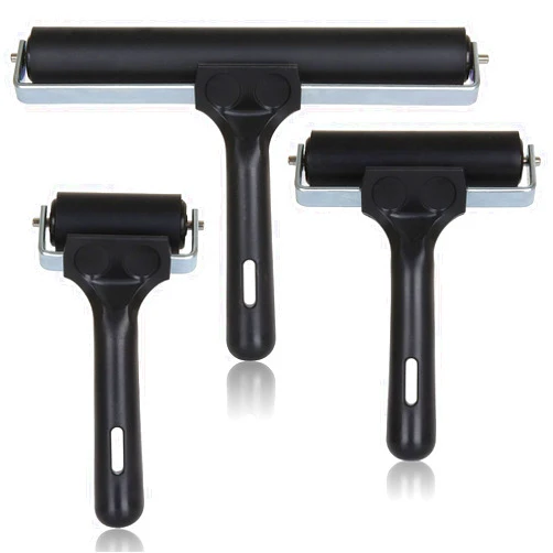 ZOEYES 3 PCS Rubber Brayer Rollers, Vinyl Rubber Roller, Ink Painting Brayer, Glue Roller Tool for Printmaking, Ink Paint Block Stamping Brayers, Stamping Application 2.4 Inch, 4 Inch, 7.9 Inch (Black)