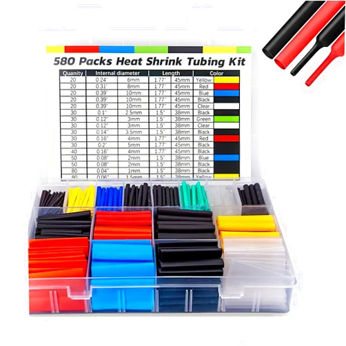 HEAVYSEVEN Ginsco 580PCS Heat Shrink Tubing Kit 6 Colors 11 Sizes Assorted Sleeving Tube Wrap Cable Wire Kit for DIY