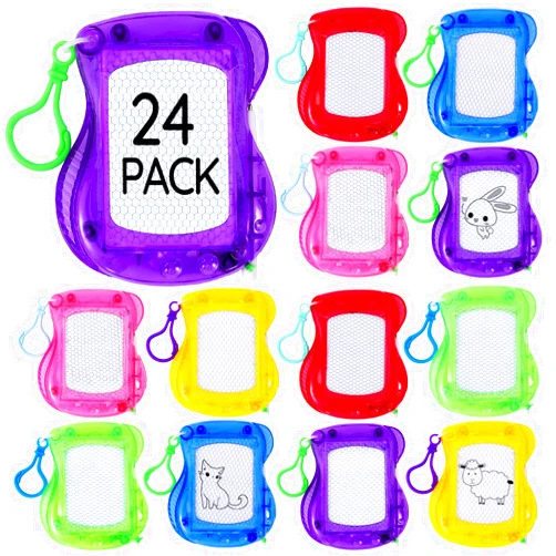 Jeffbaubl 24Pcs Mini Magnetic Drawing Board for Kids,Backpack Keychain Clip Doodle Boards,Small Erasable Doodle Sketch Writing Pad for Birthday Party Favors,Goodie Bag Filler,Classroom Prizes 6 Colors
