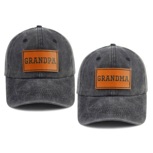 Gsspvii 2PCS Matching Grandpa and Grandma Leather Patch Hats for Men Women, Adjustable Cotton Grandparents Gifts Baseball Cap