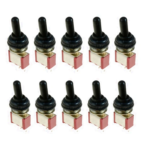 ESUPPORT On/Off Mini Miniature Toggle Switch Car Dash Dashboard SPST 2Pin Waterproof Cap Cover Pack of 10