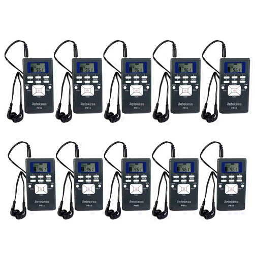Retekess PR13 Portable FM Receiver, Mini FM Radio DSP with 24 Hour Clock for Drive-in Church, Teaching, Simultaneous Translation, Meeting, Tour Guide, Correctional Center(Pack of 10)