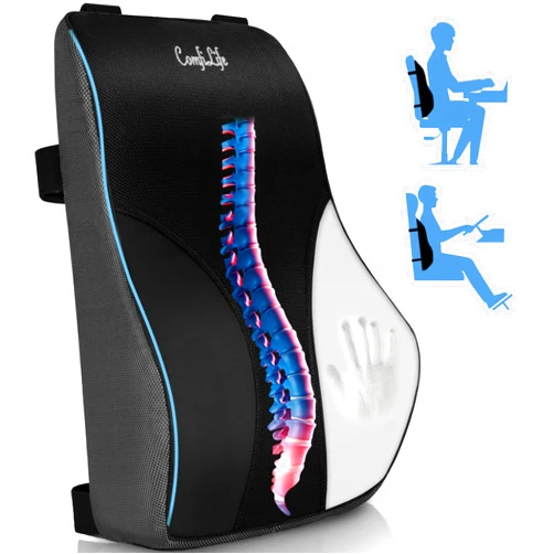 ComfiLife Lumbar Support Pillow for Office Chair – Premium Memory Foam Lumbar Pillow – Back Support for Office Chair, Car – Back Pain Relief, Improves Posture – 3 Adjustable Straps, Mesh + Leatherette