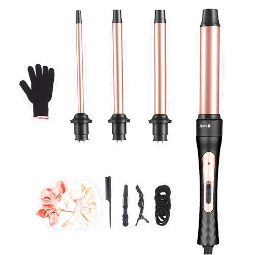 JAETON Curling Wand, 4 in 1 Hair Curling Iron Wand Set Include 4 Interchangeable Ceramic Barrels (0.35