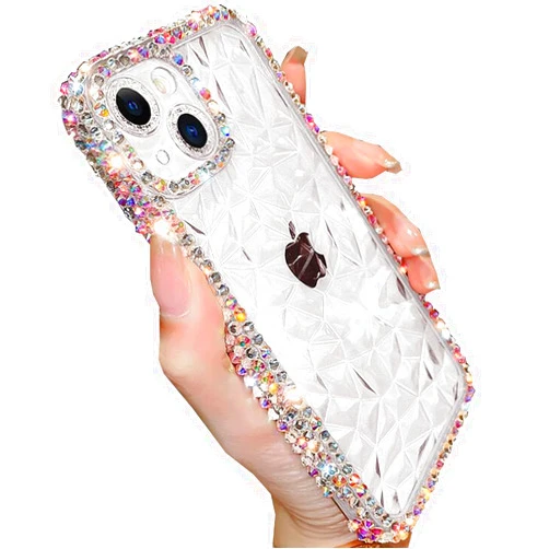 Changjia Clear Glitter Case for iPhone 15 Plus, Cute Luxury Bling Sparkly Shiny Diamond Rhinestones Soft TPU Silicone Bumper Shockproof Protective Case for Women Girls for iPhone 15 Plus 6.7