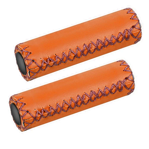 Classicseali 2pcs Bike Handle Grips, Hand-Stitched Bicycle Grips for Handlebars, Brown PU Leather Bicycles Handlebar Grip, Fits Most 22.2mm (7/8