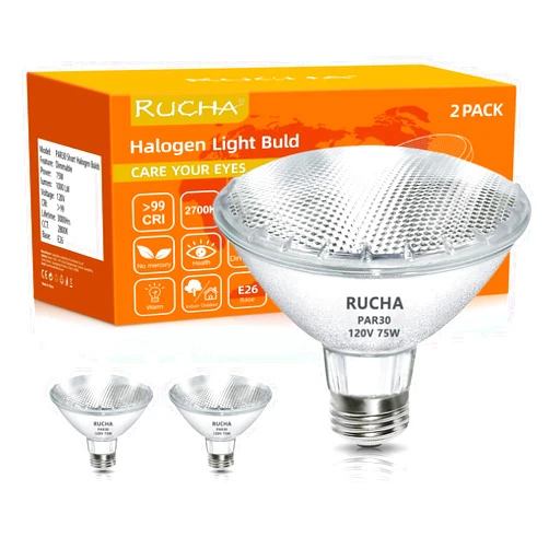 RUCHA PAR30 Short Neck Halogen Light Buld, 120V 75W Dimmable Reflector Flood Light Buld, Warm White, for recessed Light Bulb, Stove Hood Light Bulb, Shower Light Bulb, Track Lighting Bulb, 2 Pack