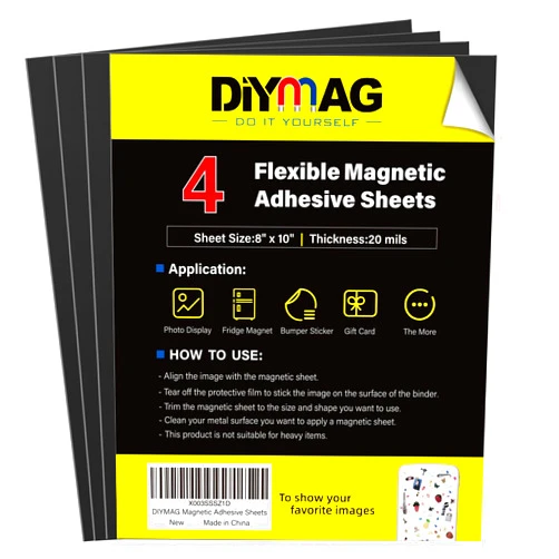 DIYMAG 4Pack Magnetic Adhesive Sheets, Magnetic Sheets with Adhesive Backing, 8x10 Inch Flexible Magnet Sheets for Crafts Photos and Die Storage Easy to Cut