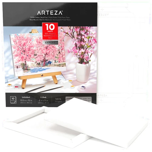 ARTEZA Watercolor Paper Foldable Canvas Pad, 8.03x11.02 Inches, 10 Sheets, Cotton Paper