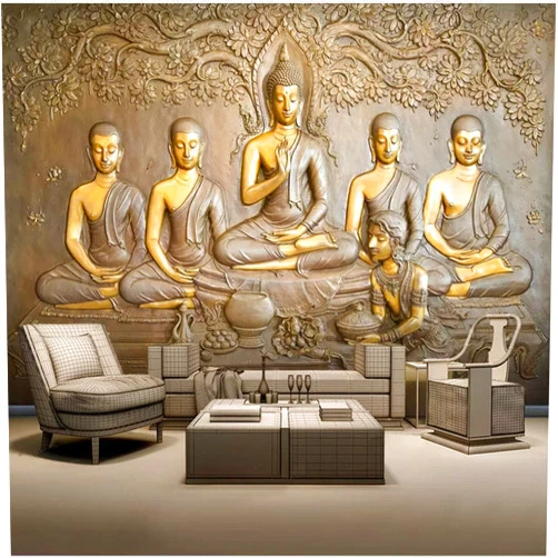 INSTR Golden Buddha Statue Wallpapers Wall Murals, Art Relief 3D Print Peel and Stick Self-Adhesive Home Wall Decal for Boys Girls Bedroom Office Living Room Poster Sticker,48