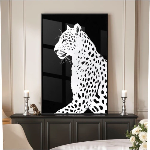 Cuspin Framed Modern Animal Black and White Wall Art, Large Leopard Animal Prints, Contemporary Minimalist Elegant cheetah Pictures for Living Room Bedroom Dining Room Hallway Office Wall Decor 24x36In
