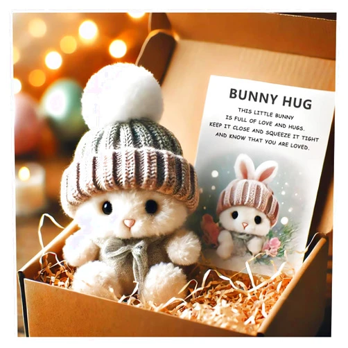 STYHYGBS Mini Bunny Hug Cute Easter Gift Plush 2025 Bunny in a Box Hugs Positive Bunny Stuffed Animal Rabbit Soft Floppy Easter Ideas Bunnies Basket Stuffers Doll Emotional Support Inspirational Gifts (A1)