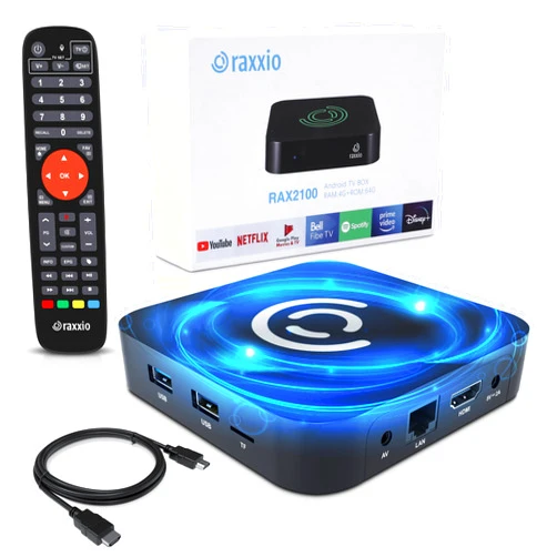 Raxxio Android TV Box 9.0 - RAX2100 Smart TV Box 4K HDR, Amlogic S905X3 Processor, 4GB RAM, 64GB ROM, WiFi 2.4G + 5G, USB 3.0, Bluetooth 4.1, Streaming Media Player with Bluetooth Remote Control