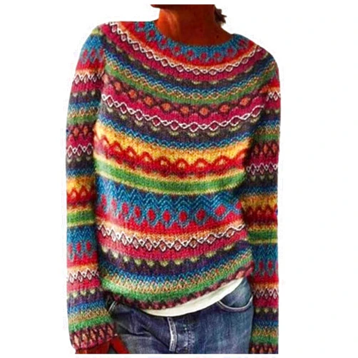 Generic Fair Isle Sweater Women,Xmas Vintage Long Sleeve Boat Neck Retro Lightweight Pullover Top for Fall Winter