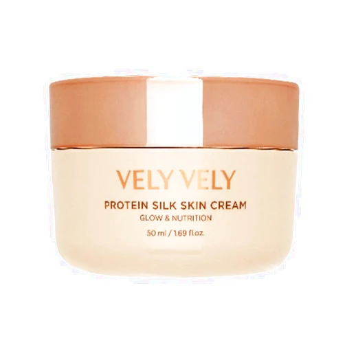 VELY VELY Protein Silk Skin Cream – Glowing Hydration Moisturizing Hypo-Allergenic Supple Water Glow Skin Silkworm Cocoon Extract Amino Acid Complex Floral Scent (1.69 fl.oz. / 50ml)