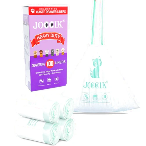 JOCCIK Drawstring Litter Box Liners Compatible with Robot, Heavy Duty Self-Cleaning Litter Boxes Waste Drawer Liners Replacement Bags (100pcs)