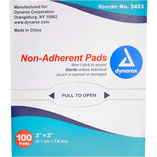 Dynarex Non-Adherent Pad, Sterile, 2x3, Box/100