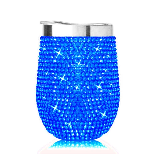 Generic HappiGifts Sparkle Tumbler Collection, Glitter Bling Diamond Rhinestone Wine Tumbler, Stainless Steel Insulated Cup with Lid (Blue)