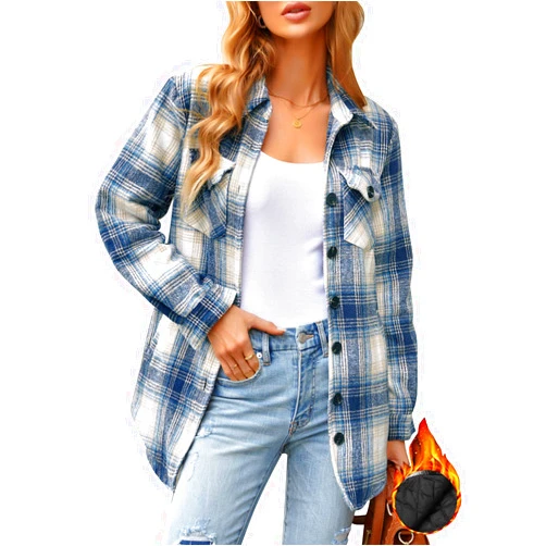 luvamia Plaid Jackets for Women Flannel Quilted Shacket Coats Oversized Button Down Shirts Jacket
